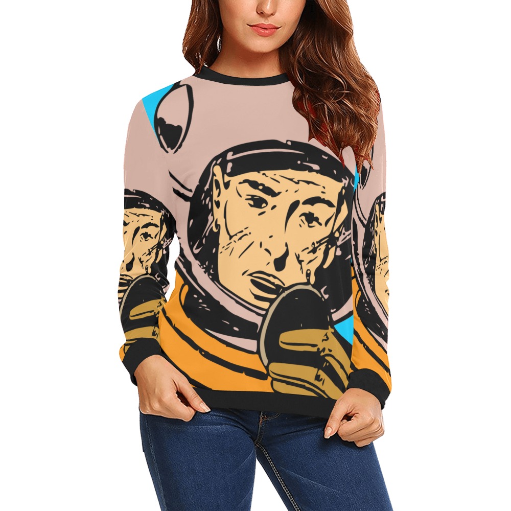 astronaut All Over Print Crewneck Sweatshirt for Women (Model H18)