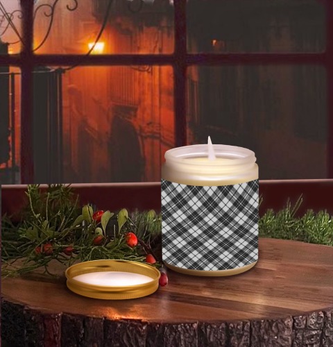 Tartan black white pattern holidays Christmas xmas elegant lines geometric cool fun classic elegance Frosted Glass Candle Cup - Large Size (Lavender&Lemon)