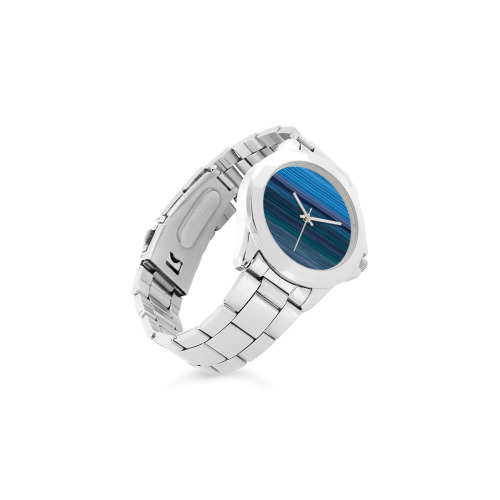 Abstract Blue Horizontal Stripes Unisex Stainless Steel Watch(Model 103)
