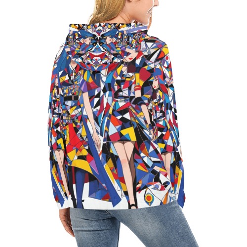 Lovely fashion model girls and abstract shapes. All Over Print Hoodie for Women (USA Size) (Model H13)