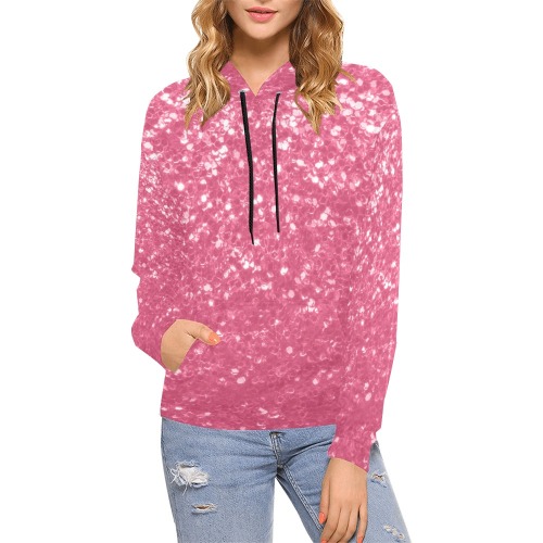 Magenta light pink red faux sparkles glitter All Over Print Hoodie for Women (USA Size) (Model H13)