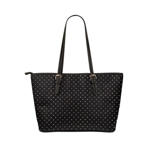 Rose Gold and Black Polkadots Leather Tote Bag/Large (Model 1651)