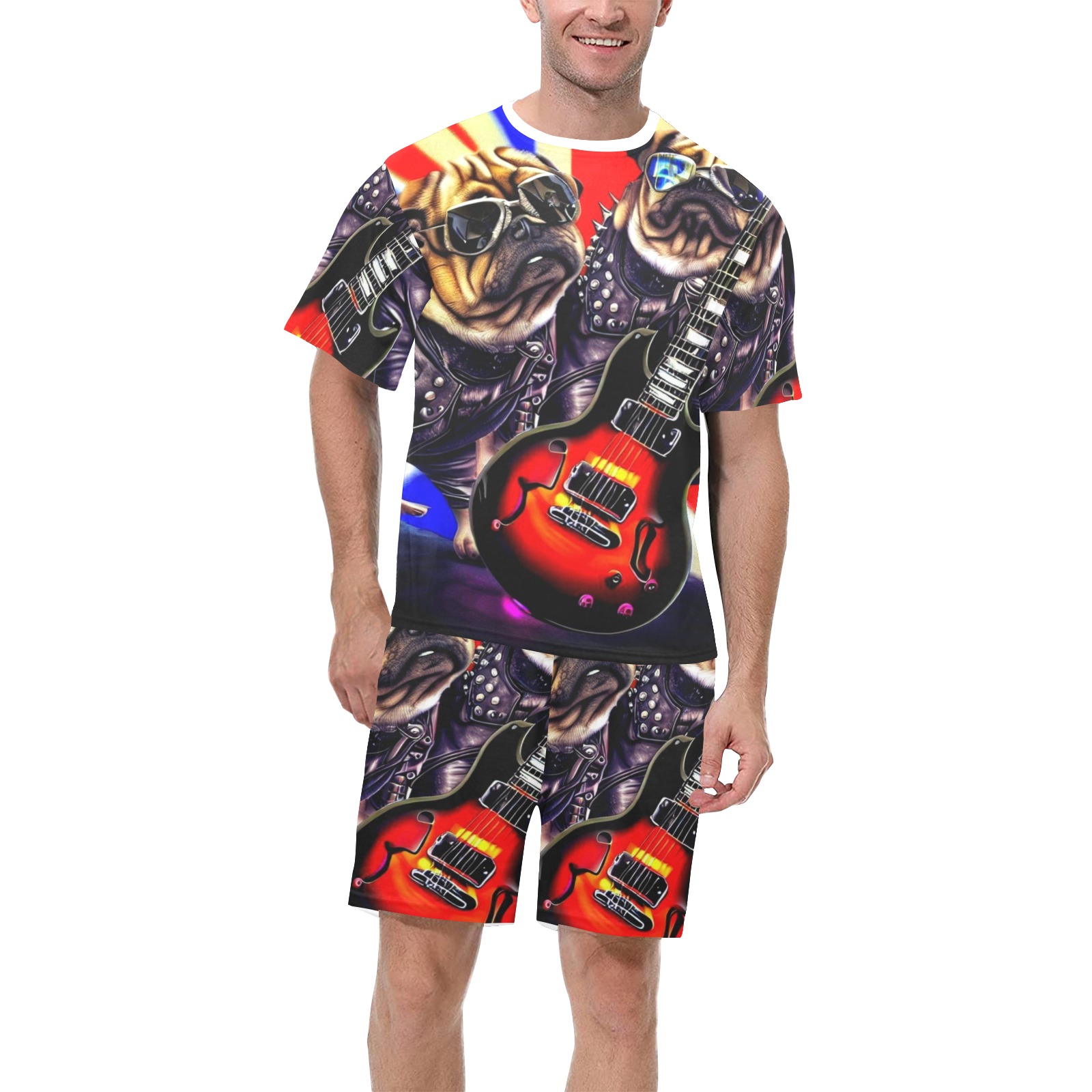 HEAVY ROCK PUG 3 Men's Short Pajama Set