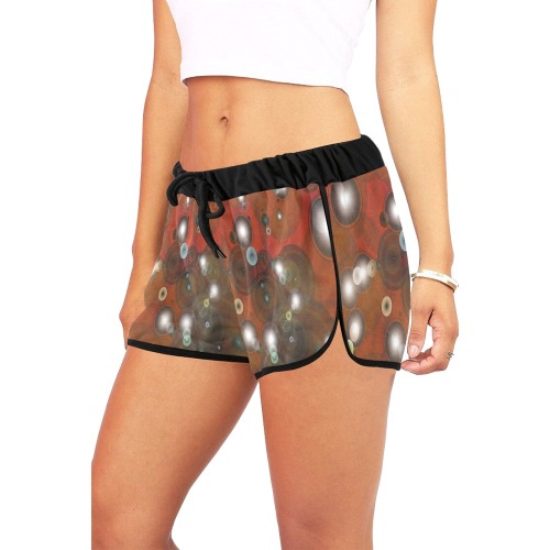 red bubble 2 blk Women's All Over Print Relaxed Shorts (Model L19)