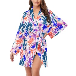 Modern brushes abstract C Women's Long Sleeve Belted Night Robe