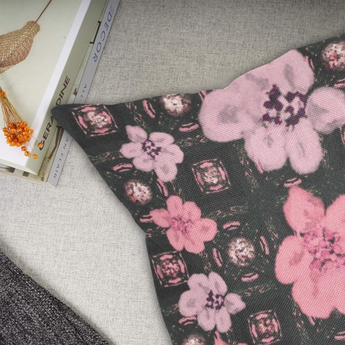 Summertime-Pink Floral Linen Zippered Pillowcase 18"x18"(Two Sides)