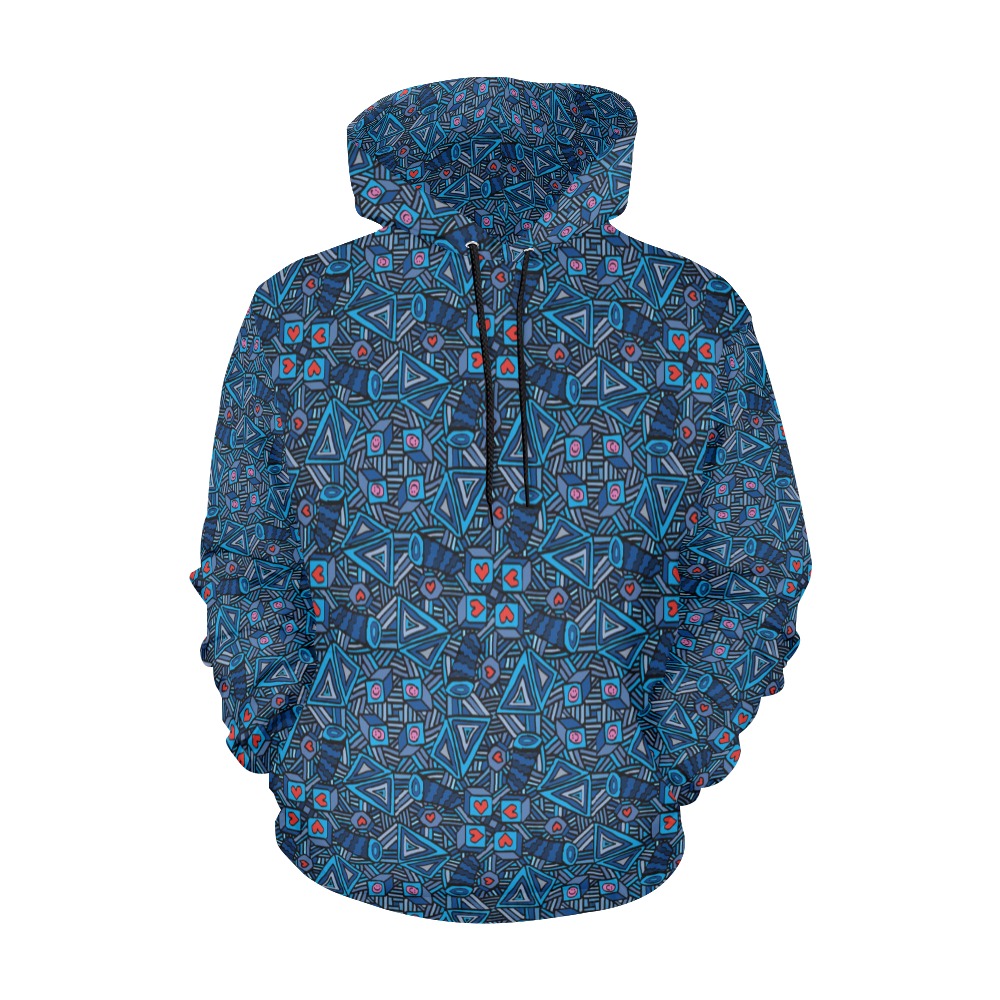 Blue Doodles - Hearts And Smiles All Over Print Hoodie for Men (USA Size) (Model H13)