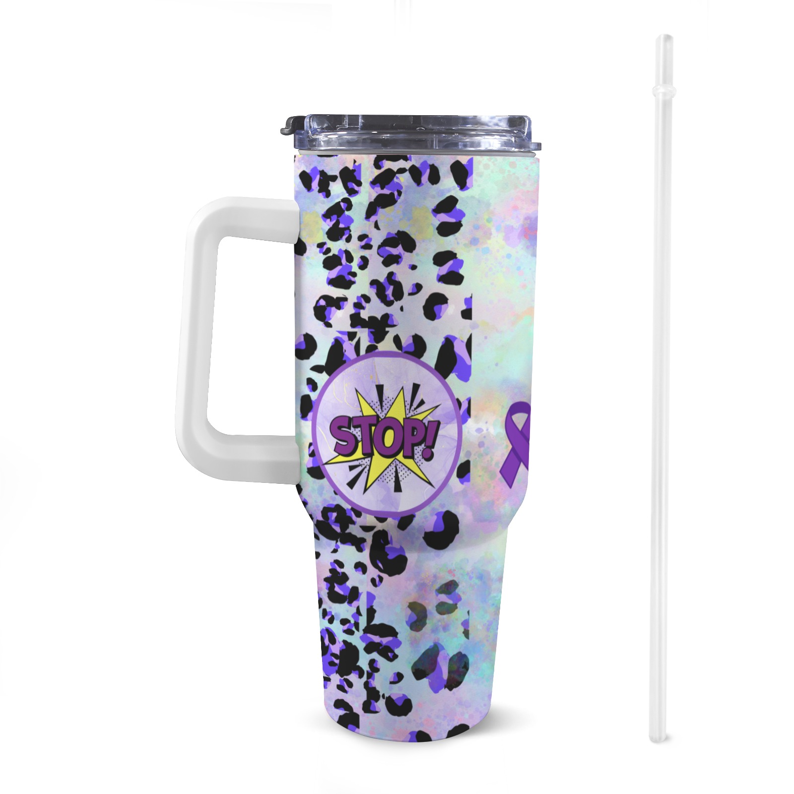 40 oz Tumbler domestic violence 40oz Tumbler with White Handle