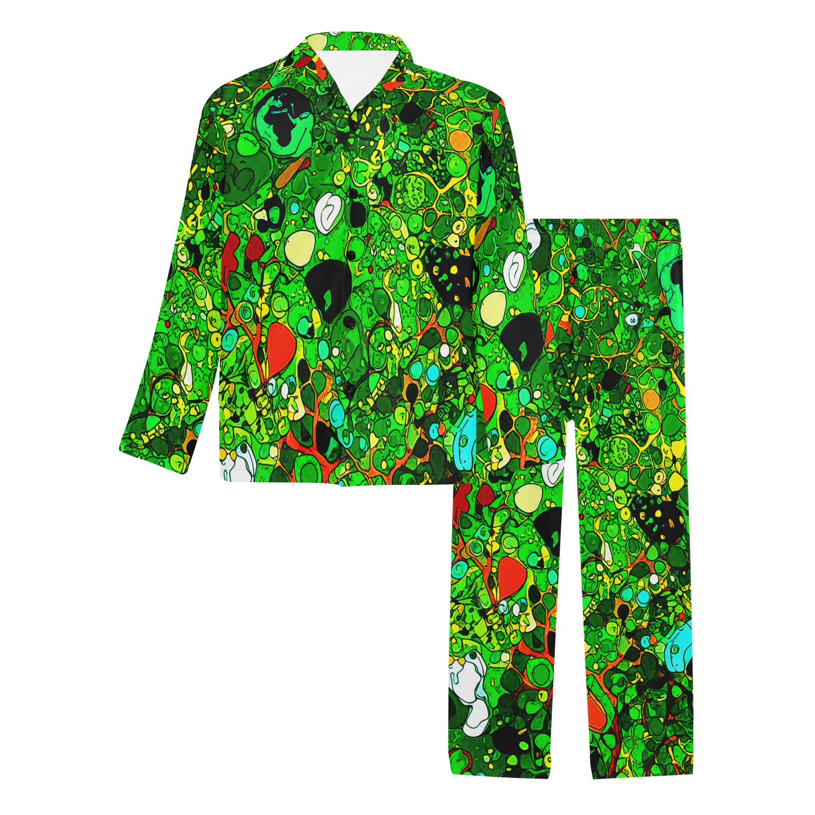 Green Abstract Art 409 Men's V-Neck Long Pajama Set