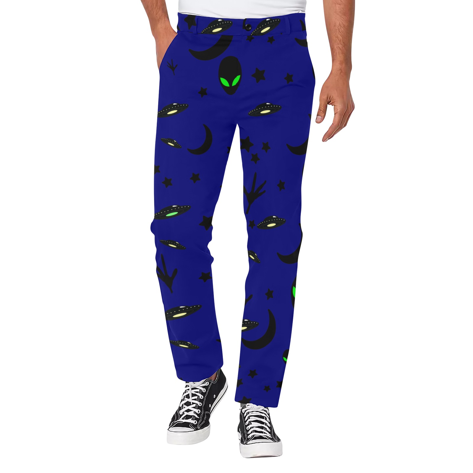 Aliens and Spaceships on Blue Men's All Over Print Casual Trousers (Model L68)