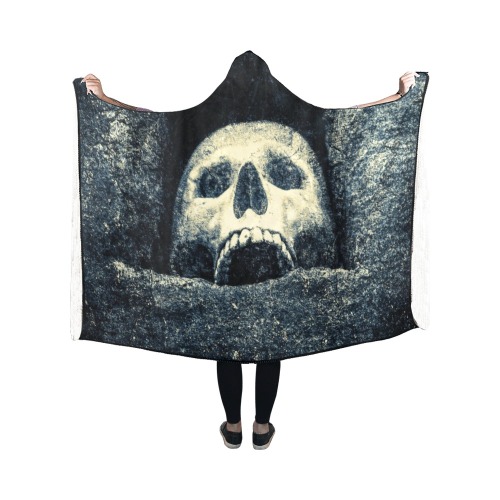 White Human Skull In A Pagan Shrine Halloween Cool Hooded Blanket 50''x40''