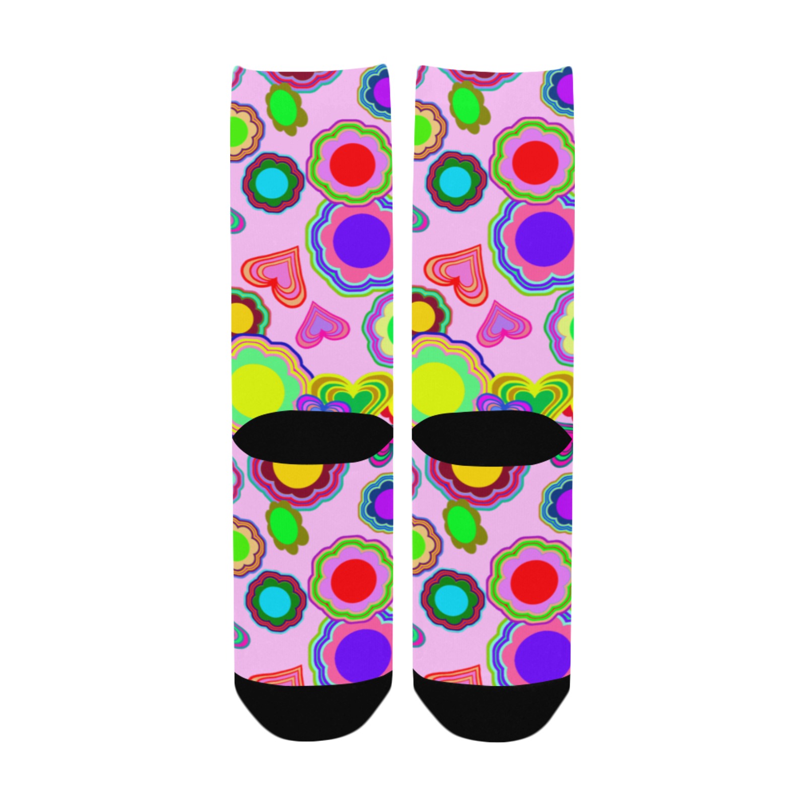 Groovy Hearts and Flowers Pink Custom Socks for Women