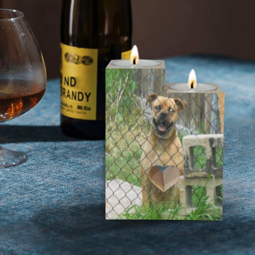 A Smiling Dog Wooden Candle Holder (Without Candle)