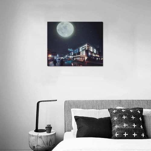 moonlit high street Frame Canvas Print 20"x16"
