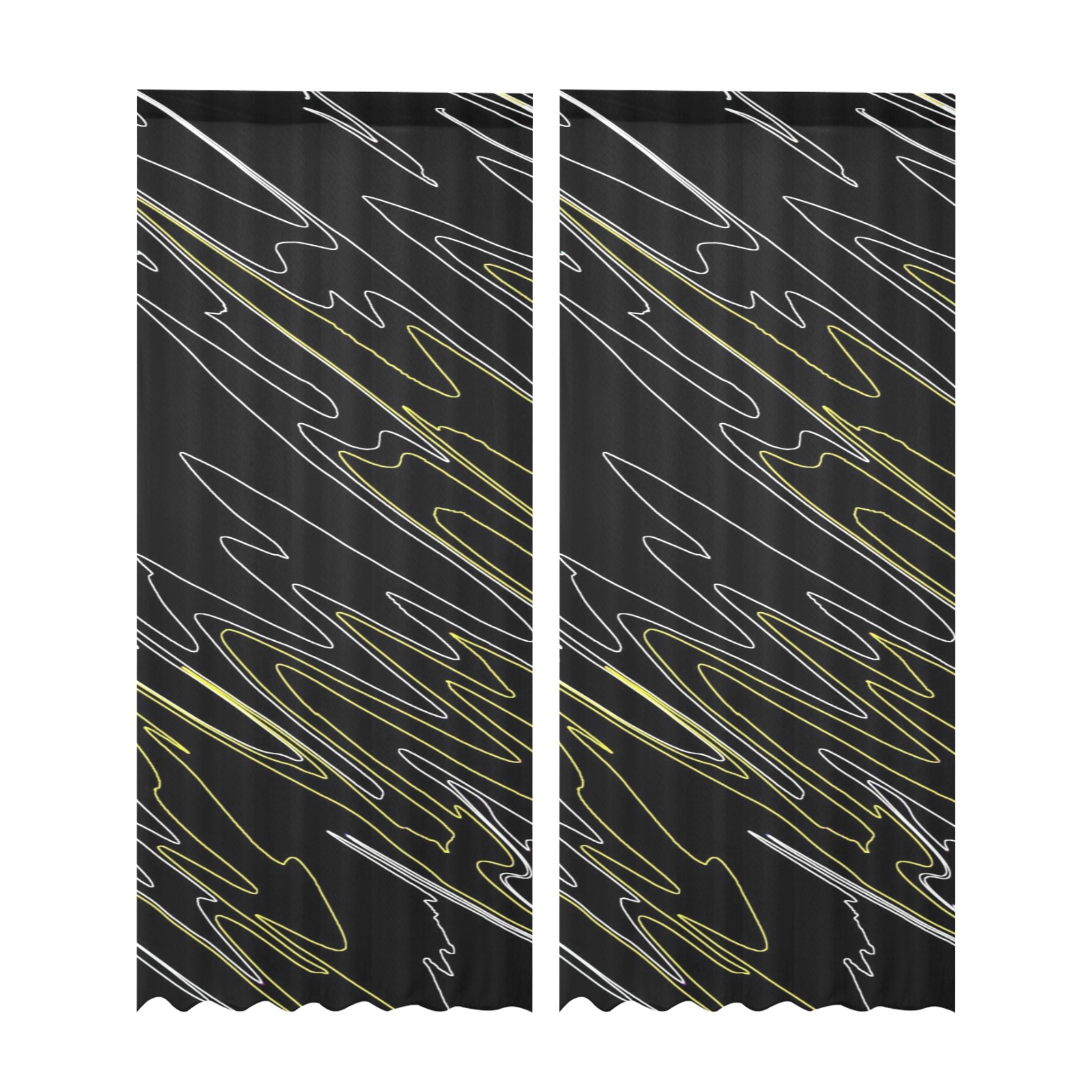 Marbled Black Yellow Gauze Curtain 28"x95" (Two-Piece)