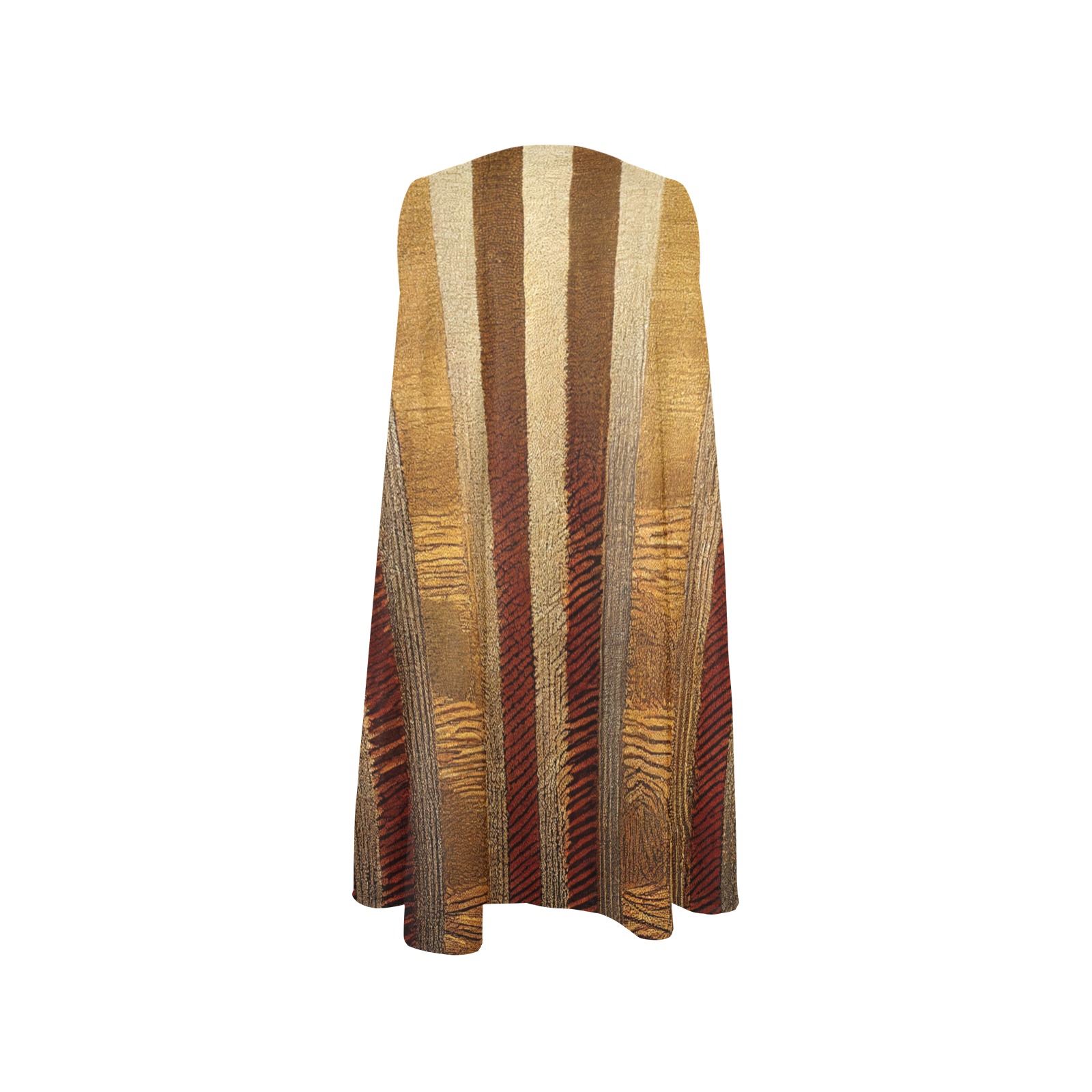 vertical striped pattern, gold, brown and silver Sleeveless A-Line Pocket Dress (Model D57)