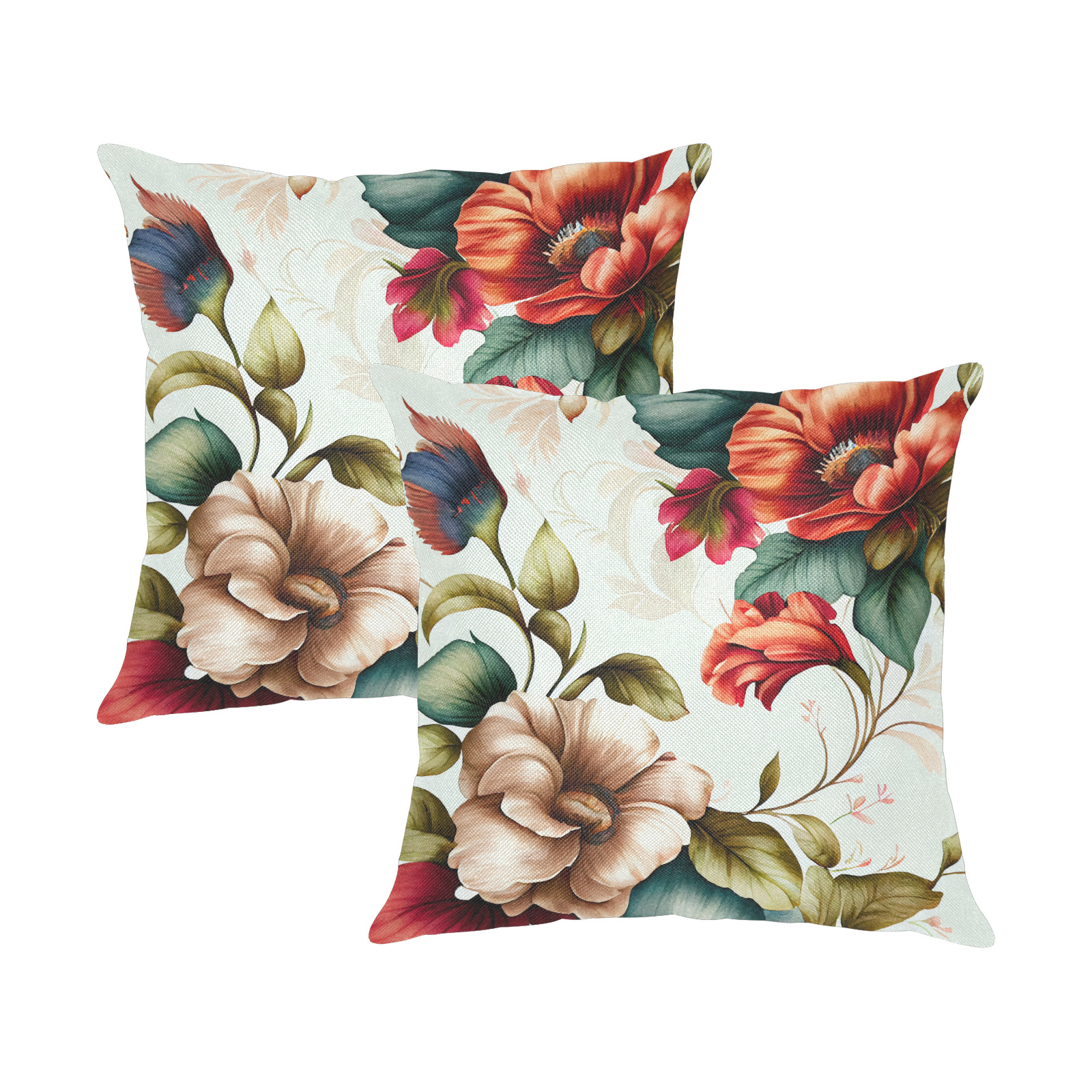 flowers botanic art (4) pillow Linen Zippered Pillowcase 18"x18"(Two Sides&Pack of 2)