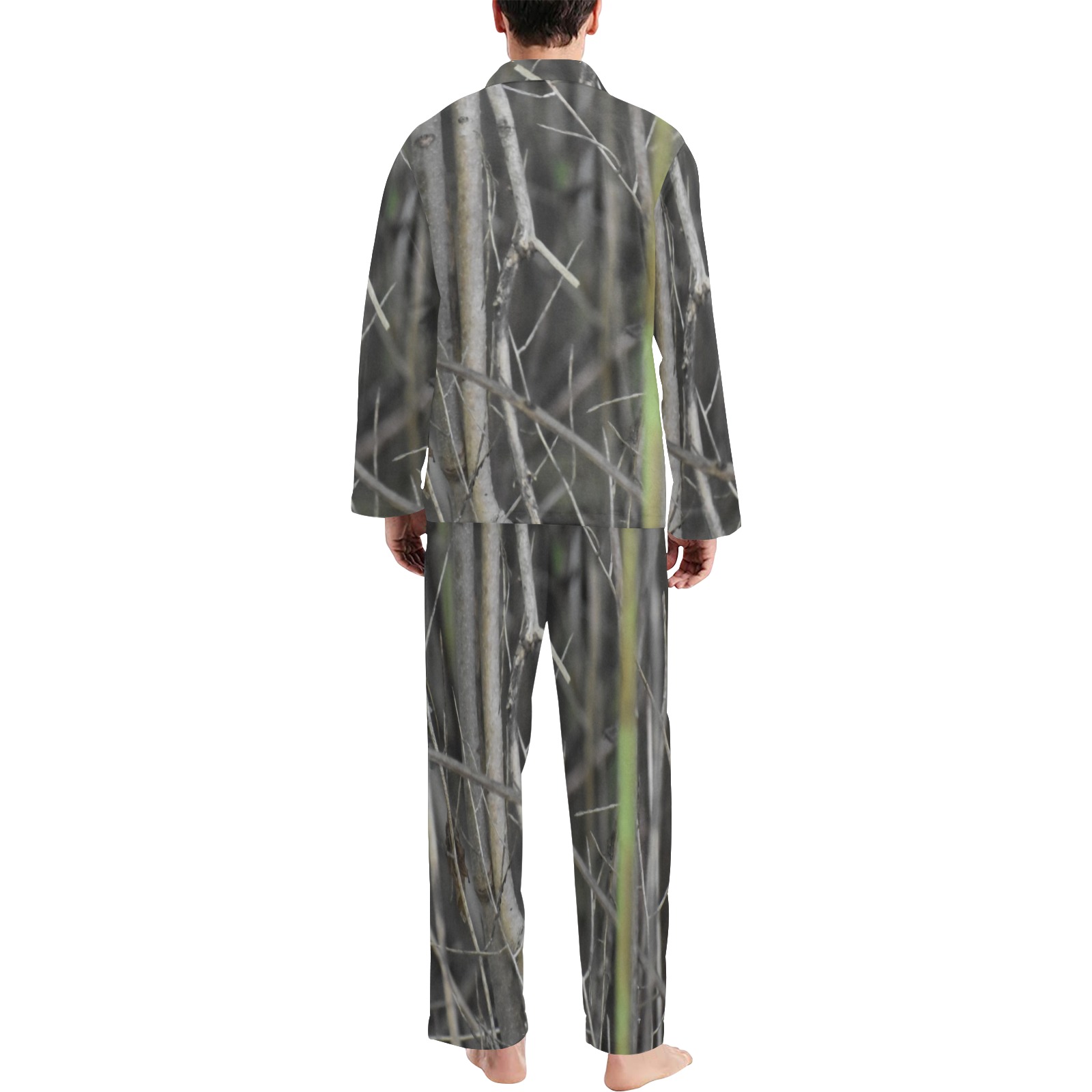 A_woodedescape Men's V-Neck Long Pajama Set
