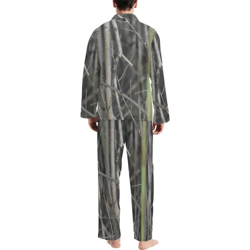 A_woodedescape Men's V-Neck Long Pajama Set