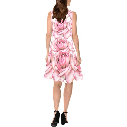 Roses Sleeveless Splicing Shift Dress(Model D17)