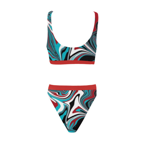 Dark Wave of Colors Sport Top & High-Waisted Bikini Swimsuit (Model S07)