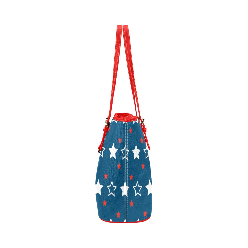 USA Patriotic Stars Leather Tote Bag/Large (Model 1651)