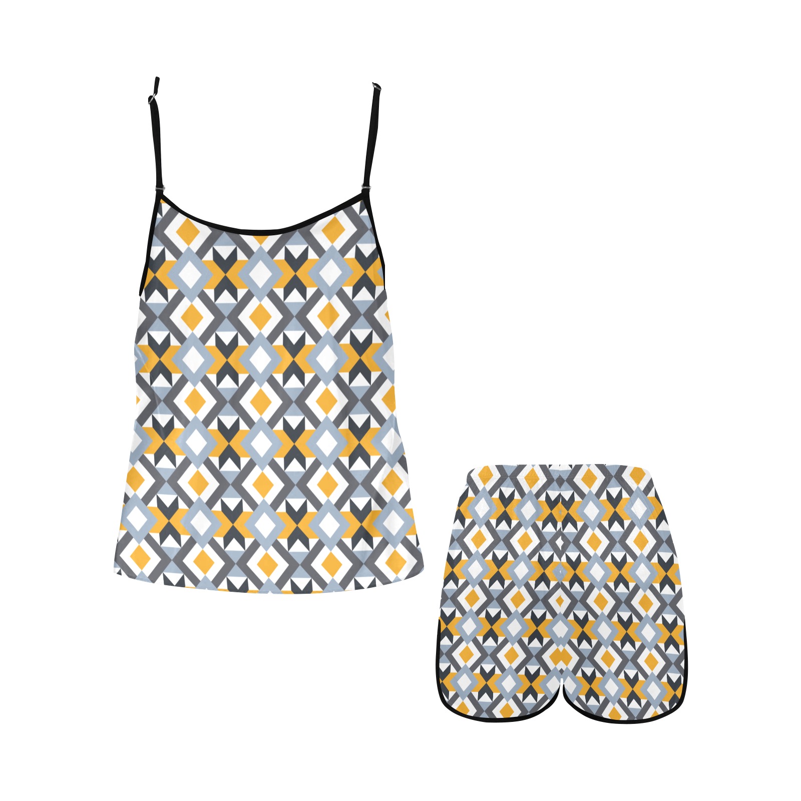 Retro Angles Abstract Geometric Pattern Women's Spaghetti Strap Short Pajama Set