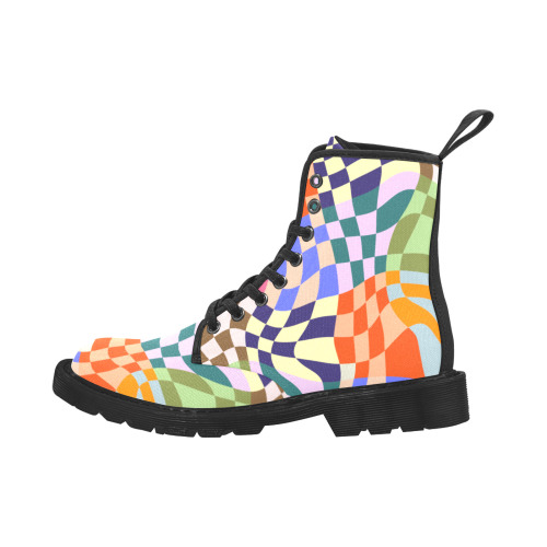Wavy Groovy Geometric Checkered Retro Abstract Mosaic Pixels Martin Boots for Men (Black) (Model 1203H)