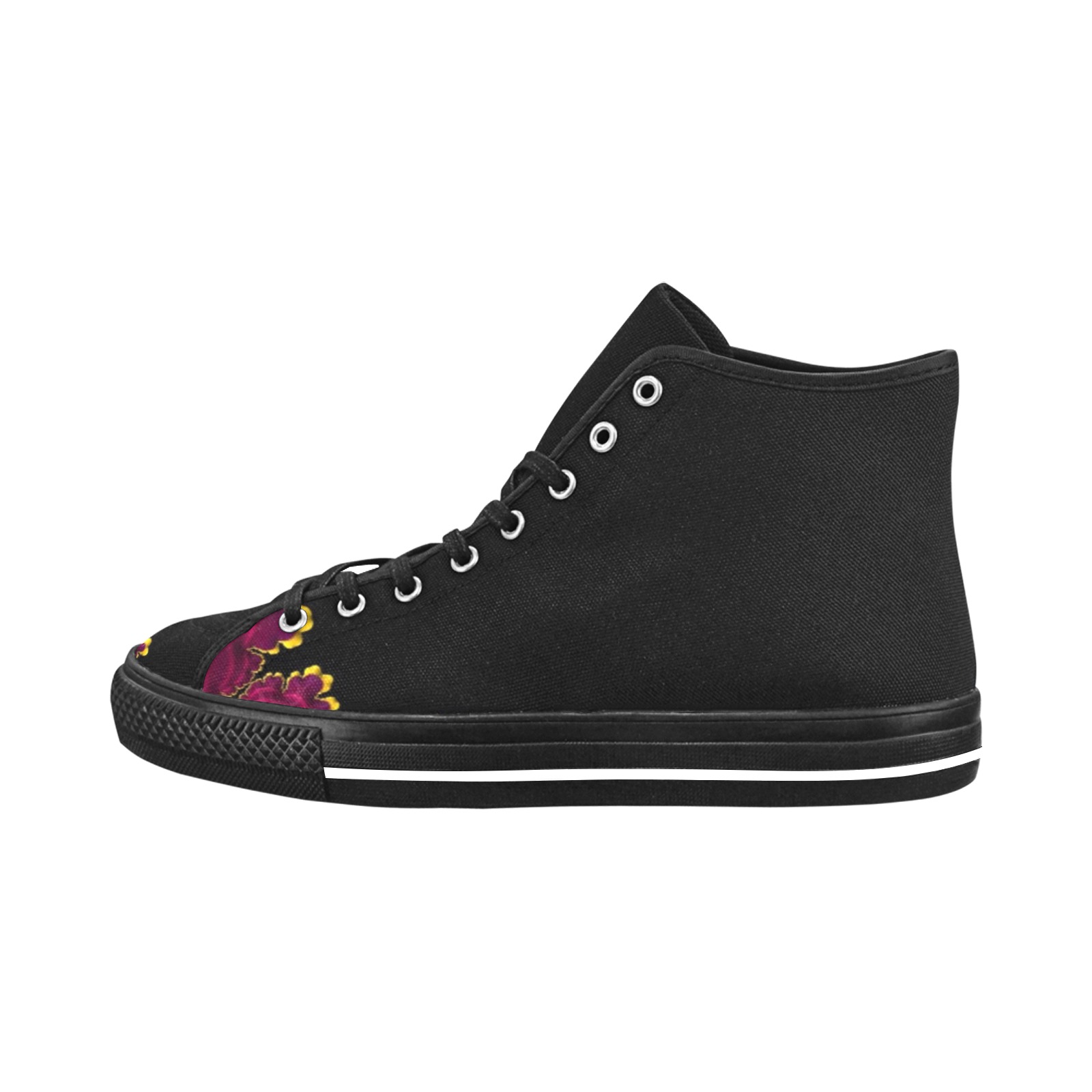 Purple Mauve and Yellow Fringe on Black Fractal Abstract Vancouver H Men's Canvas Shoes (1013-1)
