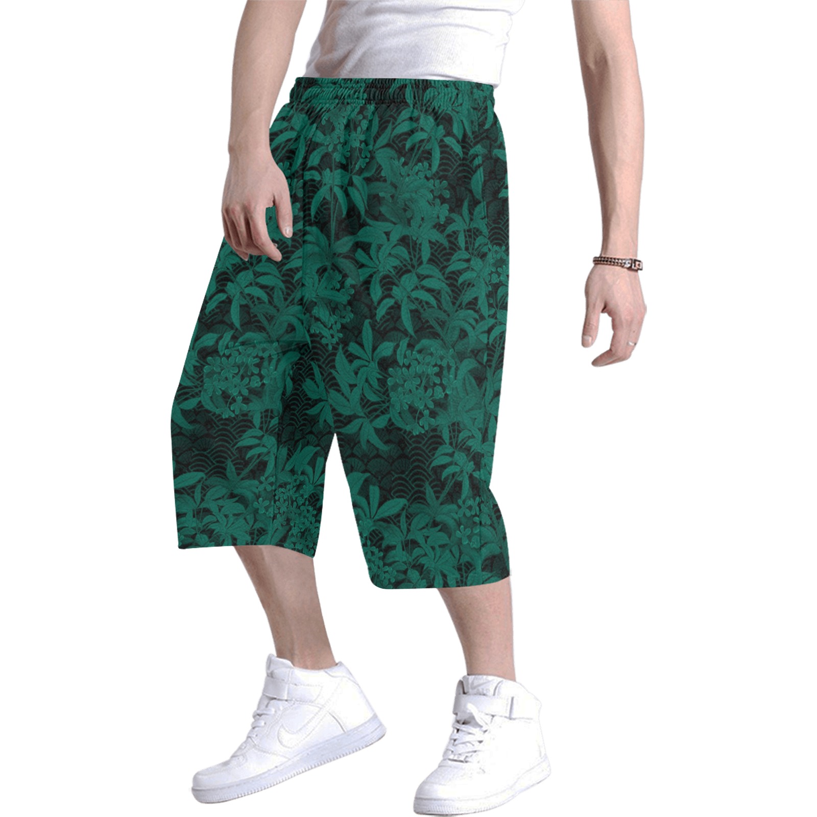 Kinmo Teal Men's All Over Print Baggy Shorts (Model L37)