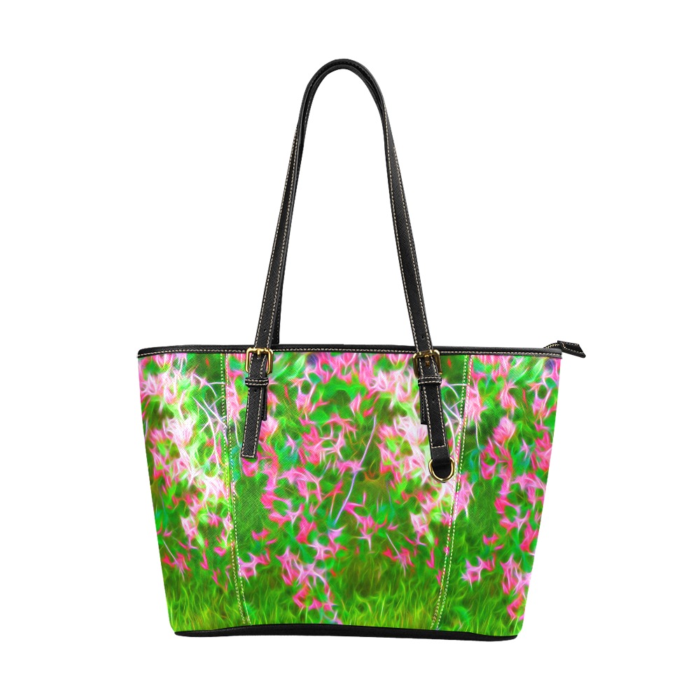 Honeysuckle Abstract Leather Tote Bag/Large (Model 1640)