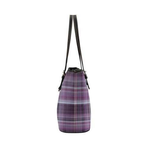 purple plaid Leather Tote Bag/Small (Model 1651)