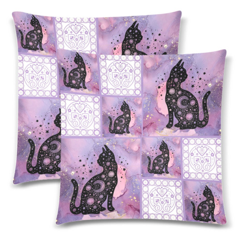 Purple Cosmic Cats Patchwork Pattern Custom Zippered Pillow Cases 18"x 18" (Twin Sides) (Set of 2)