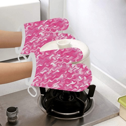 Wavy Pink Texture Linen Oven Mitt (Two Pieces)