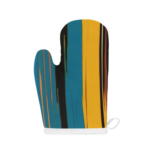 Black Turquoise And Orange Go! Abstract Art Linen Oven Mitt (One Piece)