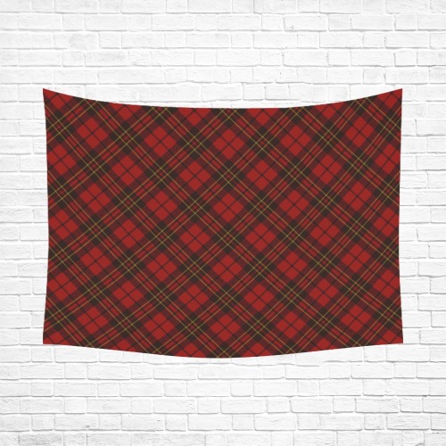 Red tartan plaid winter Christmas pattern holidays Polyester Peach Skin Wall Tapestry 80"x 60"