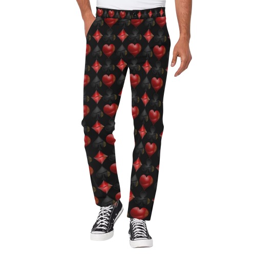 Playing Card Symbols on Black Men's All Over Print Casual Trousers (Model L68)