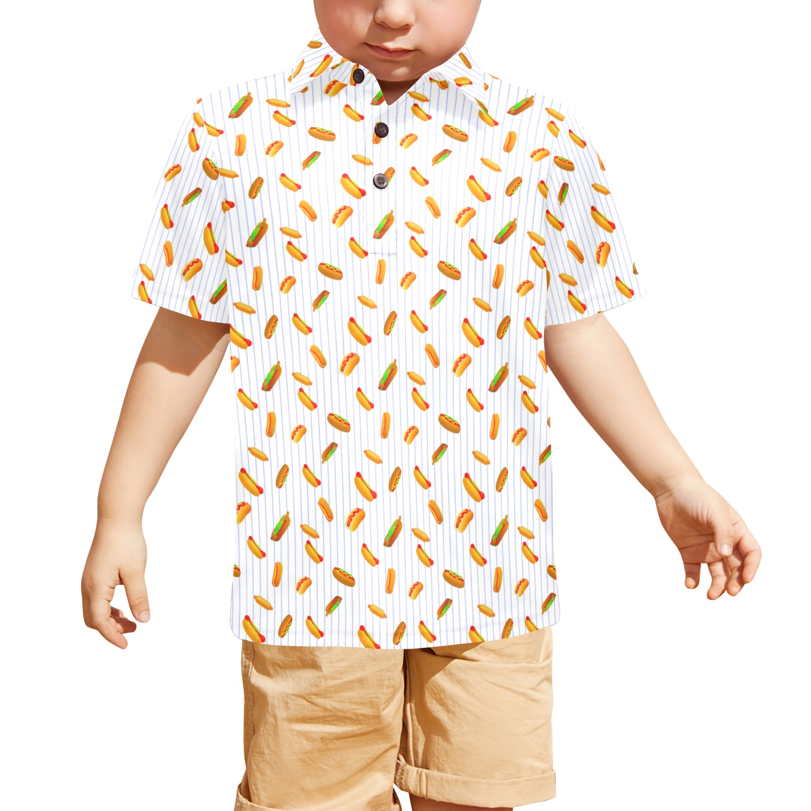Hot Dog Pattern with Pinstripes Little Boys' All Over Print Polo Shirt (Model T55)