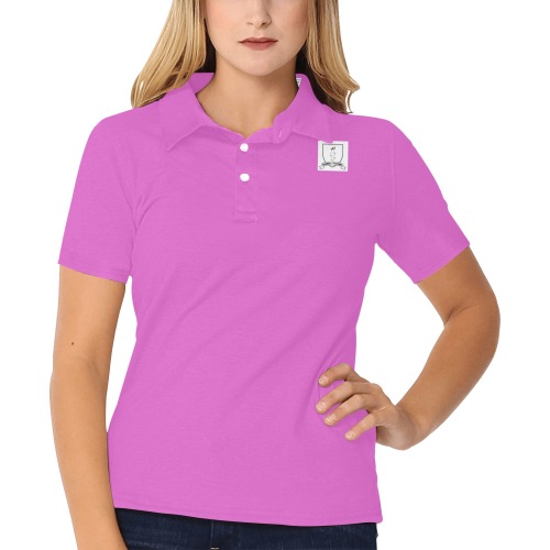 DIONIO Clothing - Women's Polo Shirt (Pink ,White & Black Logo) Women's All Over Print Polo Shirt (Model T55)