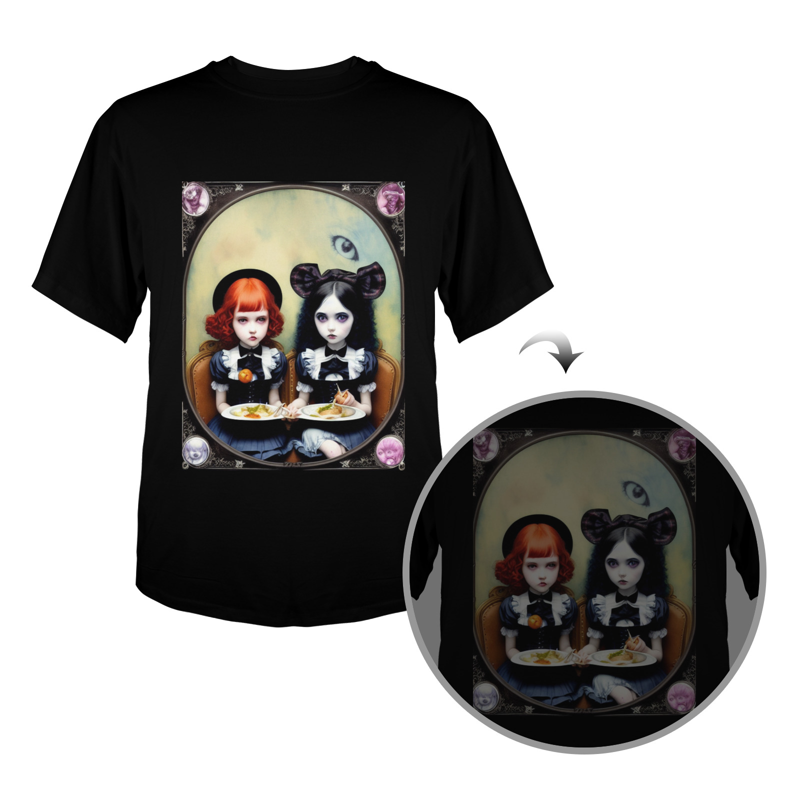 cute adorable gothic girls eating 8 Men's Glow in the Dark T-shirt (Front Printing)