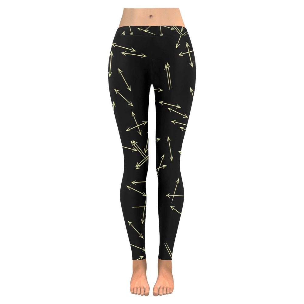 Arrows Every Direction Yellow on Black Women's Low Rise Leggings (Invisible Stitch) (Model L05)