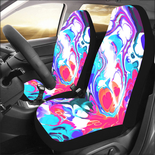 Blue White Pink Liquid Flowing Marbled Ink Abstract Car Seat Covers (Set of 2)