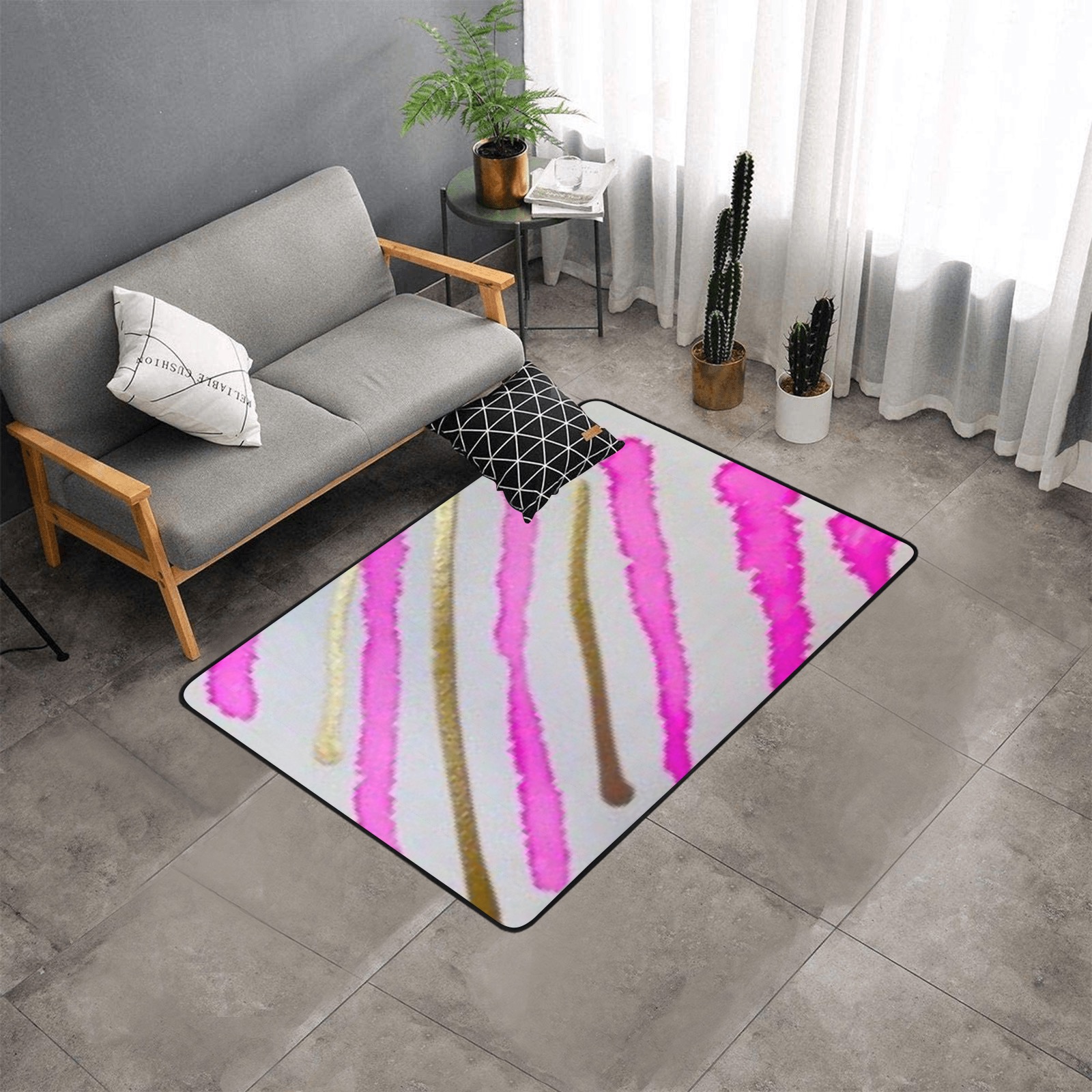 pink and gold Area Rug with Black Binding 5'3''x4'