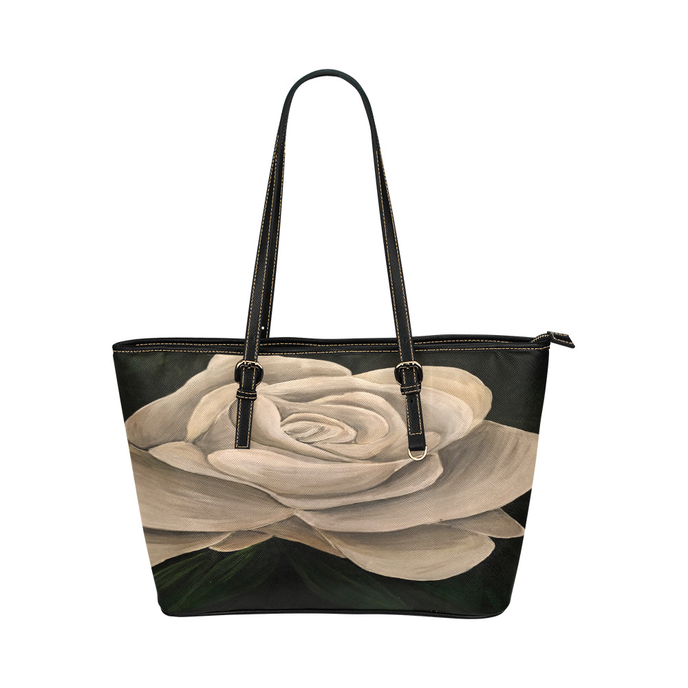 White Rose Leather Tote Bag/Small (Model 1651)