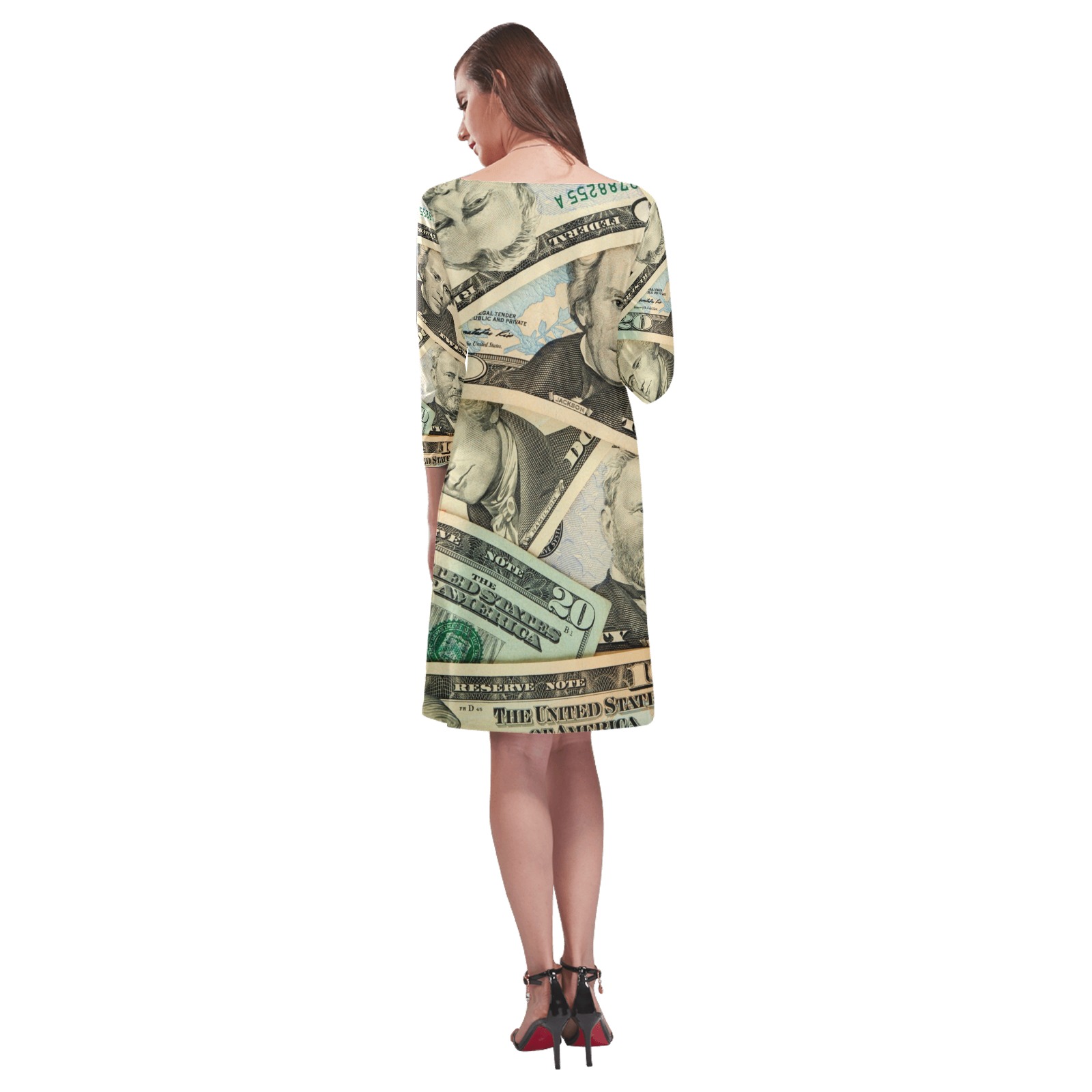 US PAPER CURRENCY Rhea Loose Round Neck Dress(Model D22)