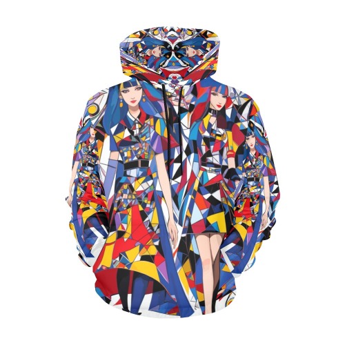Lovely fashion model girls and abstract shapes. All Over Print Hoodie for Women (USA Size) (Model H13)