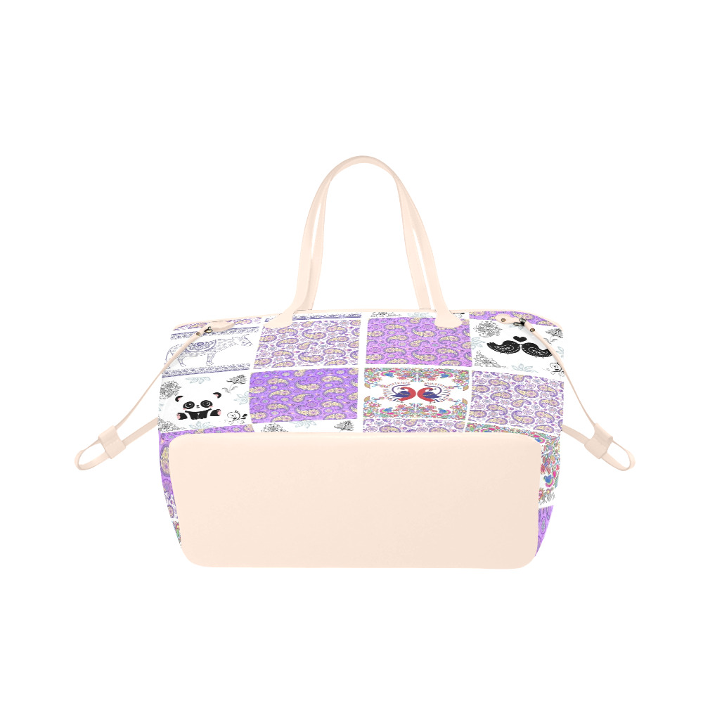 Purple Paisley Birds and Animals Patchwork Design Clover Canvas Tote Bag (Model 1661)