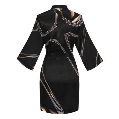 Elegant Black Fractal Long Sleeve Kimono Robe