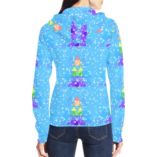 Rainbow Christmas by Nico Bielow All Over Print Full Zip Hoodie for Women (Model H14)