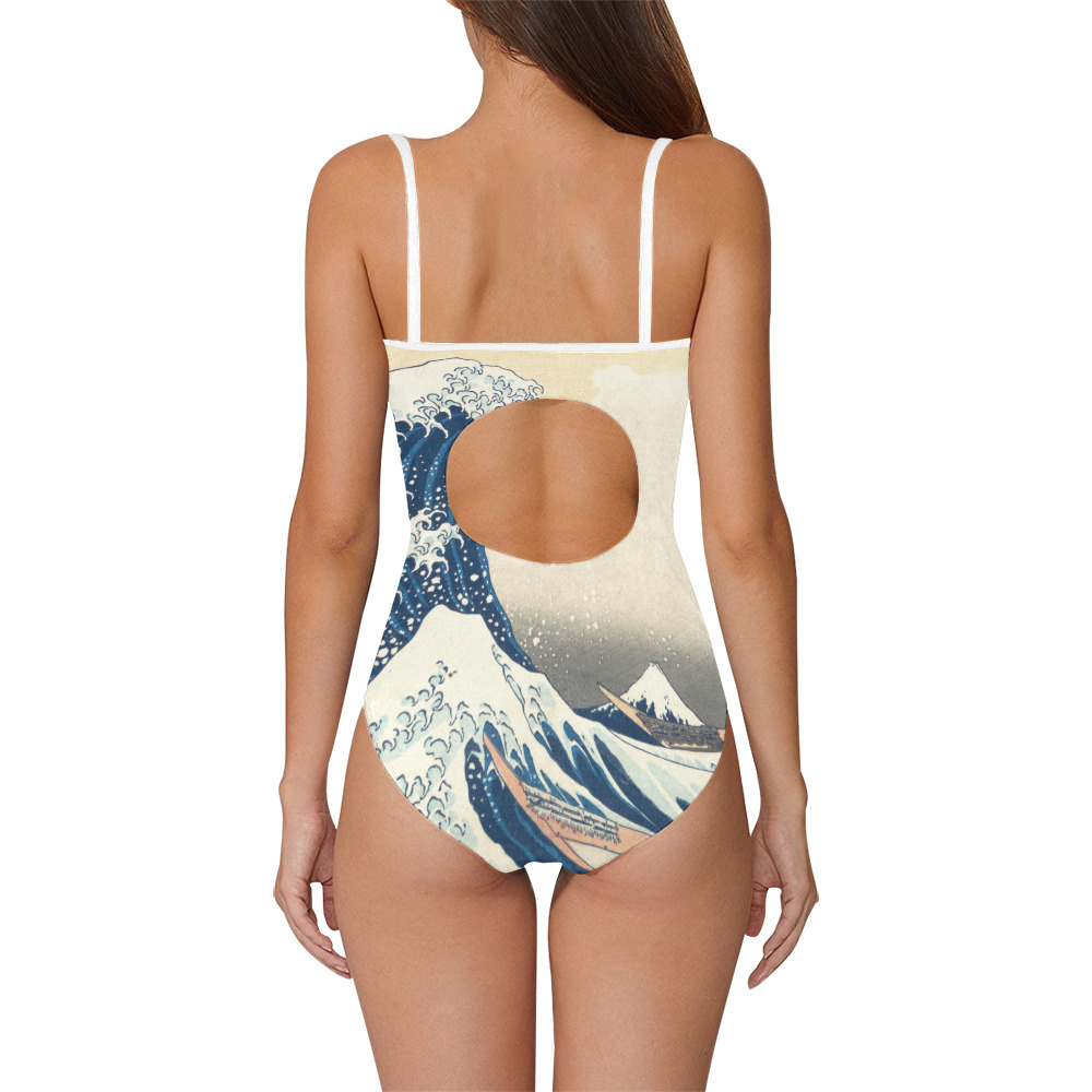 The Classic Japanese Great Wave off Kanagawa by Hokusai Strap Swimsuit ( Model S05)